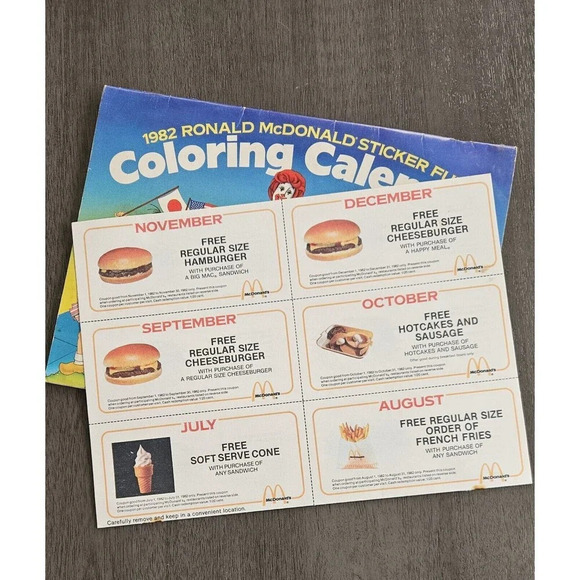 VTG USA 1982 Ronald McDonald Coloring Calendar World Map And Coupons Gag Gift - Picture 1 of 8